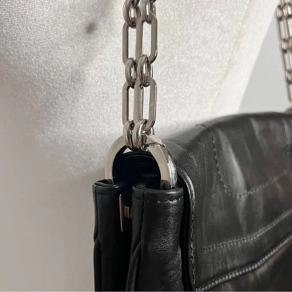 Joanna Maxham Arm Candy Black Leather Shoulder Bag with Silver Chain Straps - Picture 6 of 13